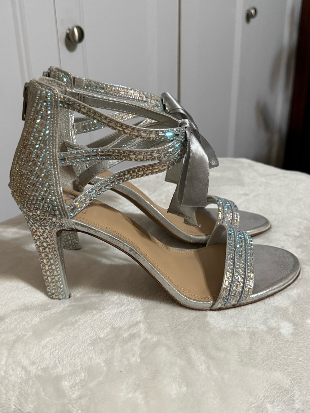 Gianni Bini "Prom-Queen" Rhinestone Bow Strappy Heels.